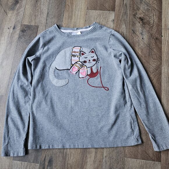 HANNA ANDERSSON Long Sleeved Applique Embellish Top Lot Sz 140 9-10 Cat & Bear - Picture 3 of 9